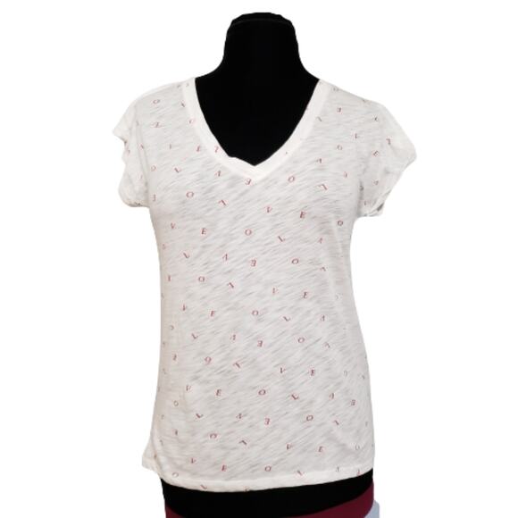 Cynthia Rowley Burnout Love Graphic Sheer V Neckline Short Sleeves T-Shirt - Picture 1 of 9